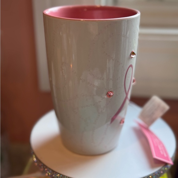 Pink Ribbon Ceramic Mug with Rhinestone accents! - Picture 2 of 7